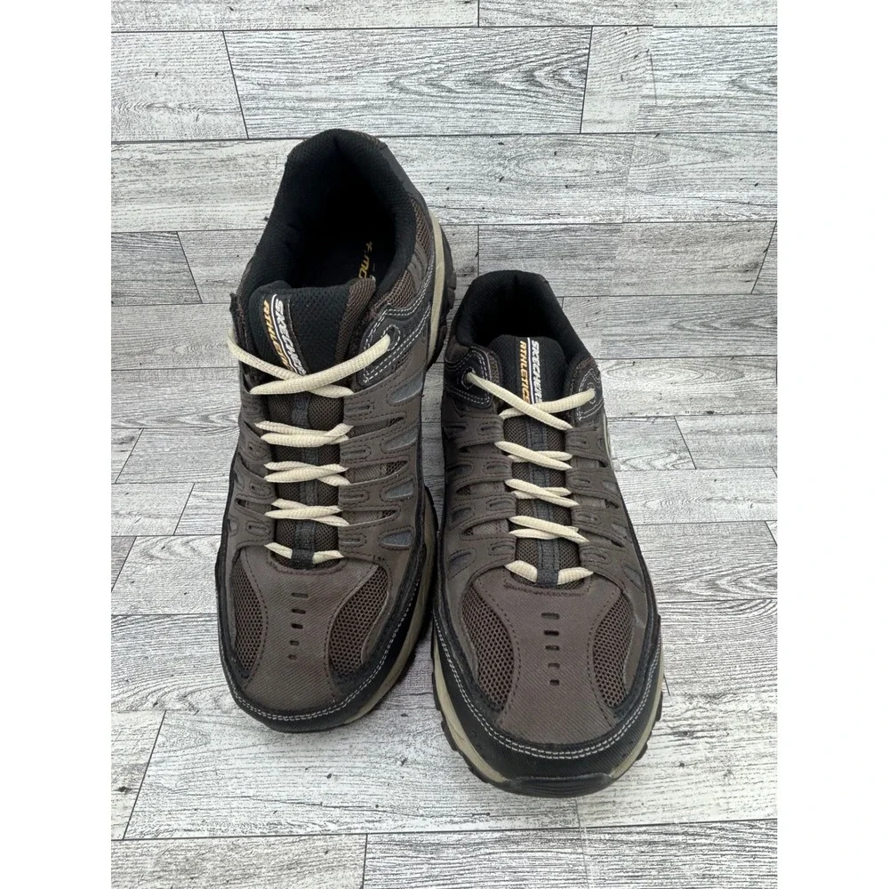 Skechers Athletics Men 10.5 Brown Black Leather Hiking‎ Walking Shoes 50125EWW